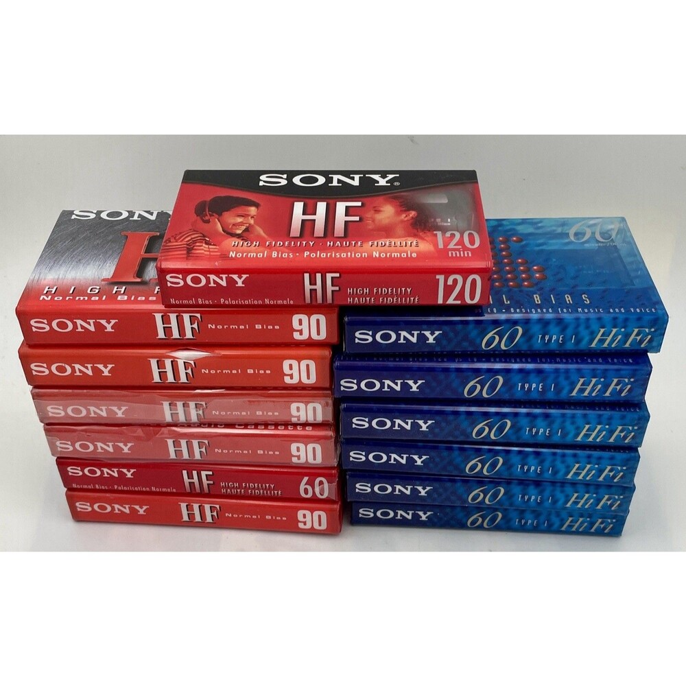 Lot of 13 Sony HF Cassette Tapes - Sealed NOS - Rare 120 Min, 90 & 60 Type I